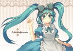  ahoge alice_in_musicland_(vocaloid) apron aqua_eyes aqua_hair bad_id dress hair_ribbon hatsune_miku long_hair ribbon solo twintails vanilla_(shade) very_long_hair vocaloid 