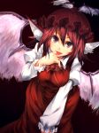  animal_ears breasts dress hat mystia_lorelei open_mouth pink_hair purple_eyes red_hair redhead short_hair simple_background smile solo touhou ukyo_rst violet_eyes wings 