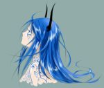  blue_hair horns original solo tattoo youji-kun 