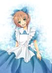  alice_(wonderland) alice_(wonderland)_(cosplay) alice_in_wonderland apron blush brown_hair card_captor_sakura cardcaptor_sakura child cosplay dress green_eyes happy kinomoto_sakura open_mouth ribbon short_hair solo yuunagi_konoha 