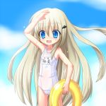  blue_eyes fang i3 innertube little_busters!! long_hair noumi_kudryavka one-piece_swimsuit school_swimsuit swimsuit wet white_school_swimsuit 