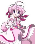  animal_ears breasts dog_days dog_ears dog_tail dress gloves highres millhiore_f_biscotti outstretched_hand pink_hair purple_eyes short_hair smile solo tail violet_eyes yukito_(hu-y1210) 