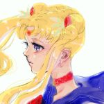  bishoujo_senshi_sailor_moon blonde_hair blue_eyes choker double_bun face floating_hair magical_girl sailor_collar sailor_moon solo tiara tsukino_usagi u-ni white_background wind 