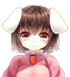  :3 animal_ears bad_id brown_eyes brown_hair bunny_ears carrot face inaba_tewi kanzaki_maguro looking_at_viewer purple_eyes short_hair solo touhou violet_eyes 