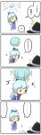  ... 4koma arms_up blue_dress blue_hair bow chibi cirno comic dress failure falling hair_bow hat highres ice kirisame_marisa potaaju surprised touhou touhou_hisoutensoku translated translation_request wings witch witch_hat 
