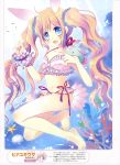  :d absurdres animal_ears barefoot bikini blonde_hair blue_eyes blush bunny_ears copyright_request fang fish flat_chest frills hair_ornament highres hinayuki_usa long_hair midriff navel open_mouth smile solo swimsuit twintails very_long_hair wavy_hair wrist_cuffs 