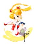  bishoujo_senshi_sailor_moon blonde_hair bow brown_eyes double_bun earrings elbow_gloves gloves hair_ornament hairpin jewelry long_hair magical_girl ribbon sailor_collar sailor_moon smile solo tsukino_usagi twintails white_background white_gloves yonyon_(wedding83) 