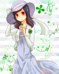  chancha clover dress four-leaf_clover fresh_precure! hat higashi_setsuna precure purple_hair red_eyes ribbon short_hair solo 