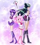  bishoujo_senshi_sailor_moon boots bow chibi_usa child choker cross-laced_footwear double_bun elbow_gloves gloves green_hair hair_bun hair_ornament hairpin heart lace-up_boots long_hair magical_girl meiou_setsuna multiple_girls outer_senshi pink_background pink_boots pink_hair pleated_skirt purple_eyes purple_hair red_eyes ribbon sailor_chibi_moon sailor_collar sailor_pluto sailor_saturn sailor_senshi short_hair skirt sparkle star time_staff tomoe_hotaru twintails violet_eyes weapon white_gloves yukinyan 