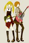  2girls america_(hetalia) axis_powers_hetalia blonde_hair blue_eyes boots choker earrings genderswap glasses green_eyes guitar hair_ornament hairclip highres instrument jewelry mari-mason multiple_girls necktie twintails united_kingdom_(hetalia) 