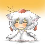  =_= all_fours animal_ears blush chibi detached_sleeves drooling hat inubashiri_momiji long_sleeves open_mouth rebecca_(keinelove) rebecca_(naononakukoroni) shirt short_hair silver_hair skirt solo sweat tail touhou wavy_mouth wolf_ears wolf_tail 