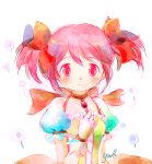  bow choker dress gloves kaname_madoka magical_girl mahou_shoujo_madoka_magica pink_eyes pink_hair ribbon rough short_hair short_twintails solo tears twintails white_gloves yonyon_(wedding83) 