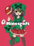  brown_hair creeparka creeper eyepatch heart highres hoodie kadokawa_(kdkwww) long_hair minecraft open_mouth pantyhose personification red_background red_eyes skirt solo thigh-highs thighhighs tnt 