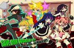  4girls akemi_homura arrow barnaby_brooks_jr belt black_hair blonde_hair blue_eyes blue_hair boots bow bow_(weapon) bracelet brown_eyes brown_hair cabbie_hat choker crossover dress endou_(hot_handle) explosive facial_hair glasses glowing green_eyes grenade gun hairband hat jewelry kaburagi_t_kotetsu kaname_madoka katana kneehighs long_hair magical_girl mahou_shoujo_madoka_magica mary_janes multicolored_hair multiple_boys multiple_girls necklace necktie panty_&amp;_stocking_with_garterbelt panty_(character) panty_(psg) pantyhose parody pink_eyes pink_hair puffy_sleeves purple_eyes ring shoes short_hair short_twintails stocking_(character) stocking_(psg) stubble studded_belt style_parody sword tiger_&amp;_bunny twintails two-tone_hair vest violet_eyes weapon wedding_band wedding_ring white_legwear 