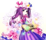  book hair_ribbon hat kaori_(sasaemon) long_hair magic patchouli_knowledge purple_hair ribbon solo stars touhou violet_eyes 