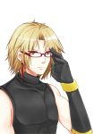  adelheid_bernstein bad_id bespectacled bishounen blonde_hair earrings glasses gloves jewelry king_of_fighters male red_eyes shironeko_(gliffin_cat) short_hair simple_background snk solo transparent_background 
