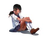  dark_skin hone_shoukan mary_janes original panties pantyshot pantyshot_(sitting) pantyshot_sitting school_uniform serafuku shoes sitting socks tan twintails underwear 