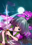  cherry_blossoms full_moon ghost grey_hair hairband konpaku_youmu konpaku_youmu_(ghost) moon myon night short_hair solo sword touhou tree weapon 