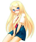  akatsuki_(artist) blonde_hair blue_eyes blush glasses highres long_hair necktie school_uniform 