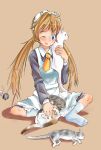  cat futaba_channel hidoi legs maid necktie nijiura_maids socks sweatdrop twintails 