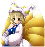  blonde_hair fox_tail hat multiple_tails nichol short_hair tail touhou yakumo_ran yellow_eyes 