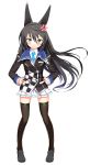  :t angry animal_ears black_hair black_legwear blazer cat_ears char checkered face frown highres loafers long_hair necktie necro-san original shoes thighhighs yellow_eyes zettai_ryouiki 