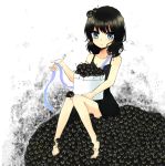  black_hair blue_eyes dress highres manukedori monster original ribbon short_hair yami_shoujo 