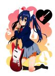  blue_hair brown_eyes cat_ears guitar hamunohei instrument k-on! kneeling nakano_azusa school_uniform solo twintails 