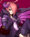  ar_ru ar_tonelico ar_tonelico_iii blush choma dragon frown green_eyes gust hair_over_one_eye horns jewelry necklace pink_hair pleated_skirt purple_legwear purple_thighhighs short_hair skirt solo thigh-highs thighhighs wings 