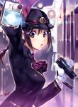  brown_eyes brown_hair flashlight gloves hat policewoman ponytail radio train_attendant uniform vania600 