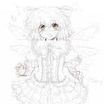  bad_id blush bow cirno embarrassed frills hair_bow kakkou lace lineart monochrome skirt touhou 