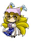  blonde_hair chibi fox_ears fox_tail hands_in_sleeves multiple_tails simple_background socha solo tail touhou transparent_background yakumo_ran yellow_eyes 