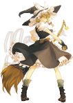  blonde_hair braid broom dress hair_ribbon hat kirisame_marisa looking_back mini-hakkero ribbon solo star sugi touhou witch 