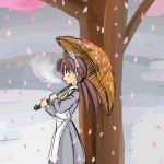  brown_hair cherry_blossoms futaba_channel hidoi lowres maid nijiura_maids tree twintails umbrella 