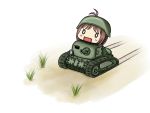  bad_id caterpillar_tracks chibi grass helmet hidaka_ai idolmaster idolmaster_dearly_stars lowres military military_vehicle okigasa tank vehicle 