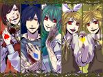  ace ariko_(artist) bad_id blonde_hair blood blue_hair brown_hair diamond diamond_(shape) dress hair_ornament hair_ribbon hairclip hatsune_miku heart hitobashira_alice_(vocaloid) kagamine_len kagamine_rin kaito long_hair meiko playing_card_theme red_eyes ribbon short_hair smile spade sword twintails vocaloid weapon 