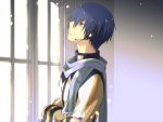  blue_eyes blue_hair headset kaito male scarf shirotsugu solo vocaloid window 