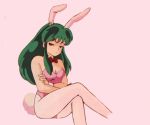  1girl angry breasts bunnysuit green_hair lum rabbit_ears solo urusei_yatsura 