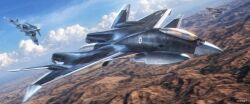  3d ace_combat ace_combat_x aircraft airplane canards clouds fenrir_(ace_combat) fictional_aircraft fighter_jet flying highres jetfreak-7 military_vehicle motion_blur sky vehicle_focus xfa-24a_apalis 