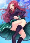  1girl ahoge clouds green_eyes hataraku_maou-sama! long_hair open_mouth redhead school_uniform sky toshi_(1-147) yusa_emi 