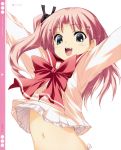  fang hair_ribbon highres kawata_hisashi maaryan navel no_pants open_mouth pink_hair ribbon school_uniform to_heart_2 