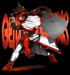  brown_hair guilty_gear headband highres male order_sol orushibu ponytail simple_background sol_badguy solo sword weapon 