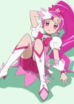  1girl bike_shorts blush cure_blossom hanasaki_tsubomi heartcatch_precure! heartcatch_pretty_cure! long_hair lying magical_girl pink_bike_shorts pink_eyes pink_hair ponytail precure pretty_cure shorts_under_skirt solo very_long_hair youkan 