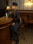  70s absurdres blonde_hair blue_eyes boots dress fur_coat fur_hat galaxy_express_999 ginga_tetsudou_999 hat highres long_hair maetel oldschool realistic solo very_long_hair wine 