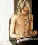  blond deidara lily_(artist) long_hair male nail_polish naruto naruto_shippuden ring shirtless solo 