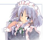  bust face hair_ribbon hairband itamochi izayoi_sakuya knife lowres ribbon silver_eyes silver_hair smile touhou 