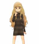  blonde_hair face finger_to_mouth fingersmile glasses hat long_hair mune perrine_h_clostermann smile strike_witches sweater sweater_dress yellow_eyes 