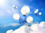  3d artist_request clouds jumpluff nintendo no_humans open_mouth pokemon pokemon_(creature) sky sunlight 
