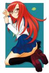  akatsuki_(artist) glasses long_hair red_eyes red_hair redhead school_uniform serafuku 