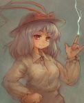  dress_shirt hat hat_ribbon lightning nagae_iku red_eyes ribbon sankuma shirt sketch solo touhou 